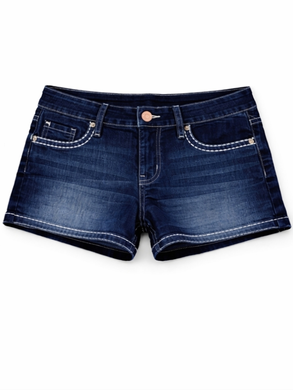 YMI Premium Stitch Dark Wash Denim Shorts 3 Mid Rise Jean White Contrast